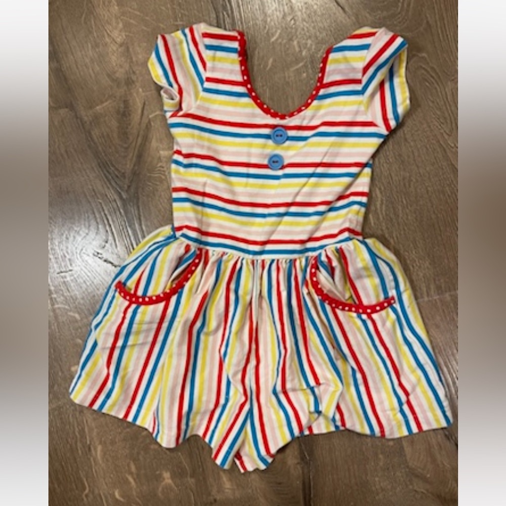 Eleanor Rose striped shorts romper, size 4